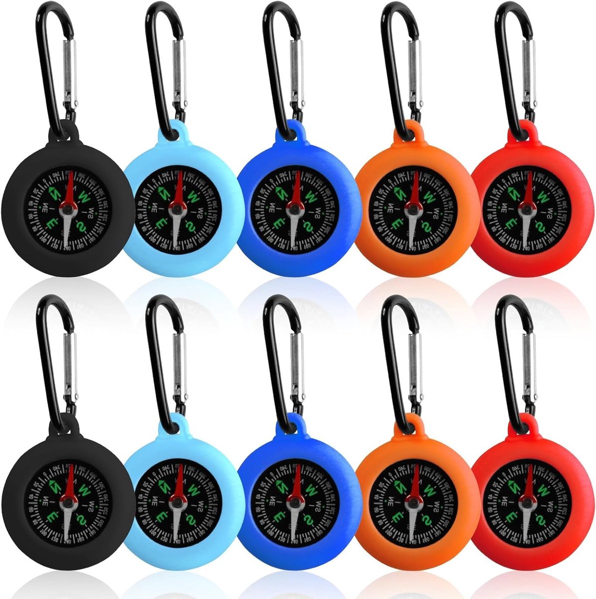 Kleurige Mini Kompas Set voor Kinderen - Multifunctionele Kompassen met Karabiner voor Kamperen, Outdoor en Hiking, 10 Stuks