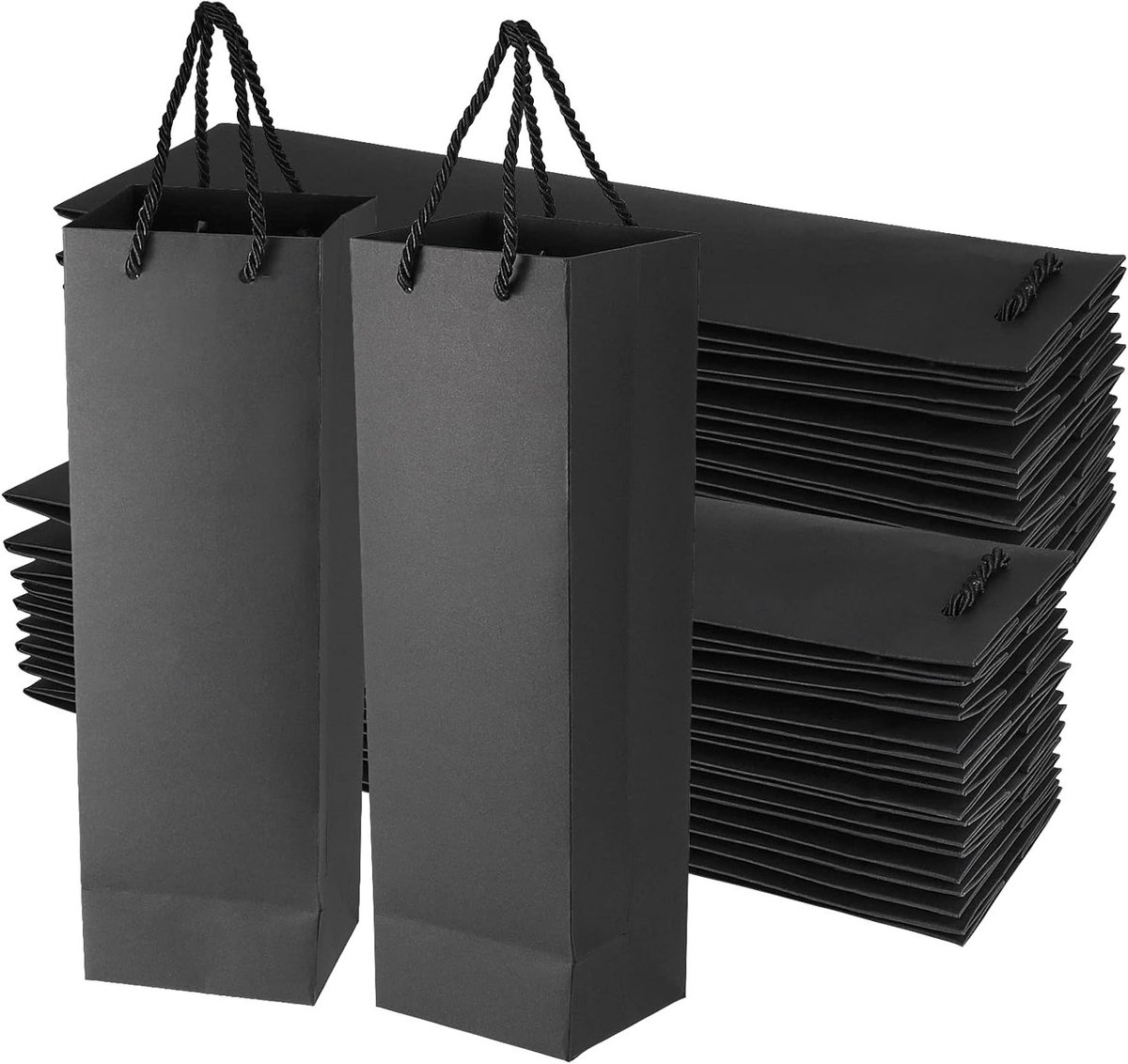 40 Stuks Zwarte Wijn Cadeauzakken, Herbruikbare Draagtas voor Flessen, Ideaal voor Champagne en Whisky, 11x9x35cm