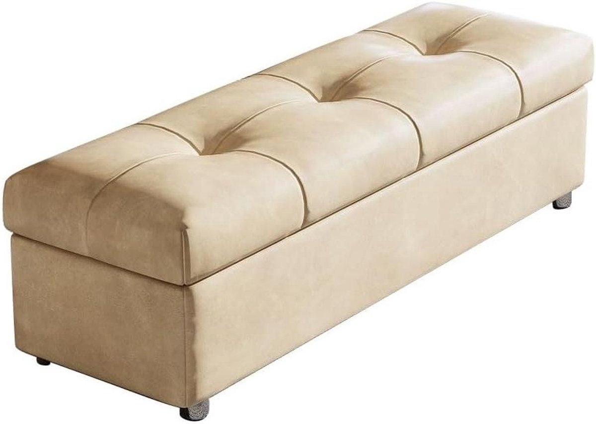 Opbergbank - Pouf kruk - Woonkamer Organiseren - Zachte Vulling - 100 cm - Beige
