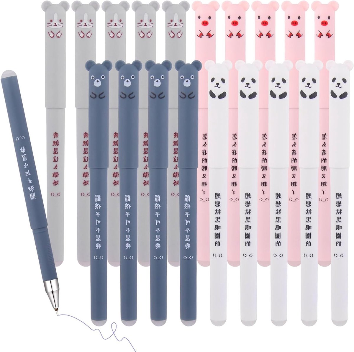 Set van 20 Wrijvingspennen met 0.5mm Punt - Schattige Dierlijke Cartoonpen voor School, Kantoor en Creatief Gebruik