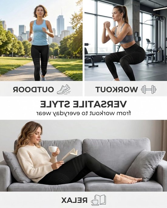 Anti-cellulitis-leggings - sportlegging voor dames - lange compressielegging billen push-up hoge taille ondoorzichtig - yoga pilates sportbroek - 1 stuk(M Zwart) van Merkloos — afbeelding 4