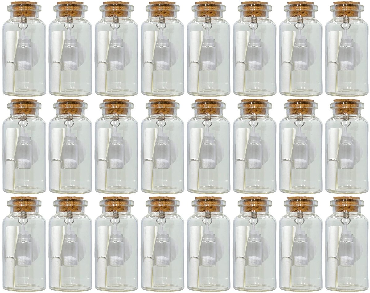 ONF3 - Set van 24 reageerbuisjes - Glazen buisjes met kurk - Uniek gasten cadeau - 30 x 60 mm - Bruiloftsdecoratie - Kleine kruidenpotjes - Perf...