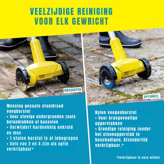 KAD® Elektrische Onkruidborstel - Onkruidverwijderaar inclusief 2 Borstels - Telescopisch Verstelbaar 118cm - Geel van Kad — afbeelding 4