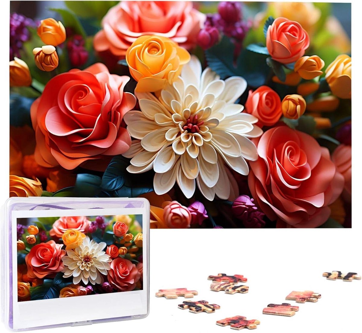 Houten Puzzel - Foto Puzzel - Ontspanning Thuis - Gepersonaliseerd Ontwerp - 1000 Stukjes - Kleur Bloemen