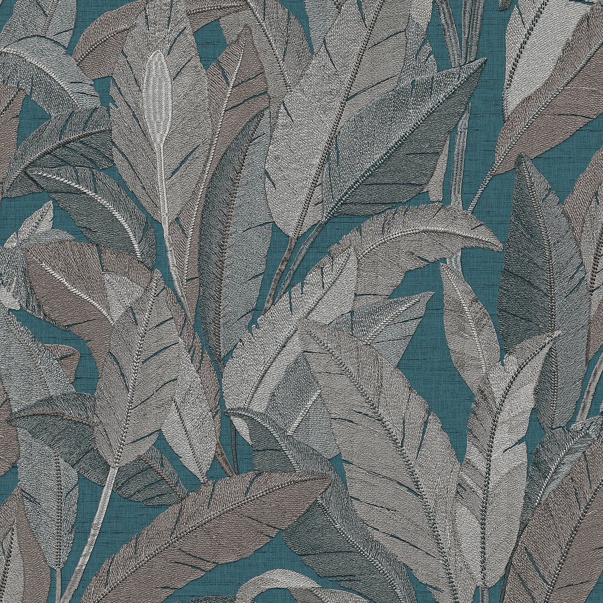 Exclusief luxe behang Profhome RE521056-DI vliesbehang hardvinyl warmdruk in reliëf gestempeld met bloemmotief glinsterend blauw petrol zilvergrijs 5,33 m2