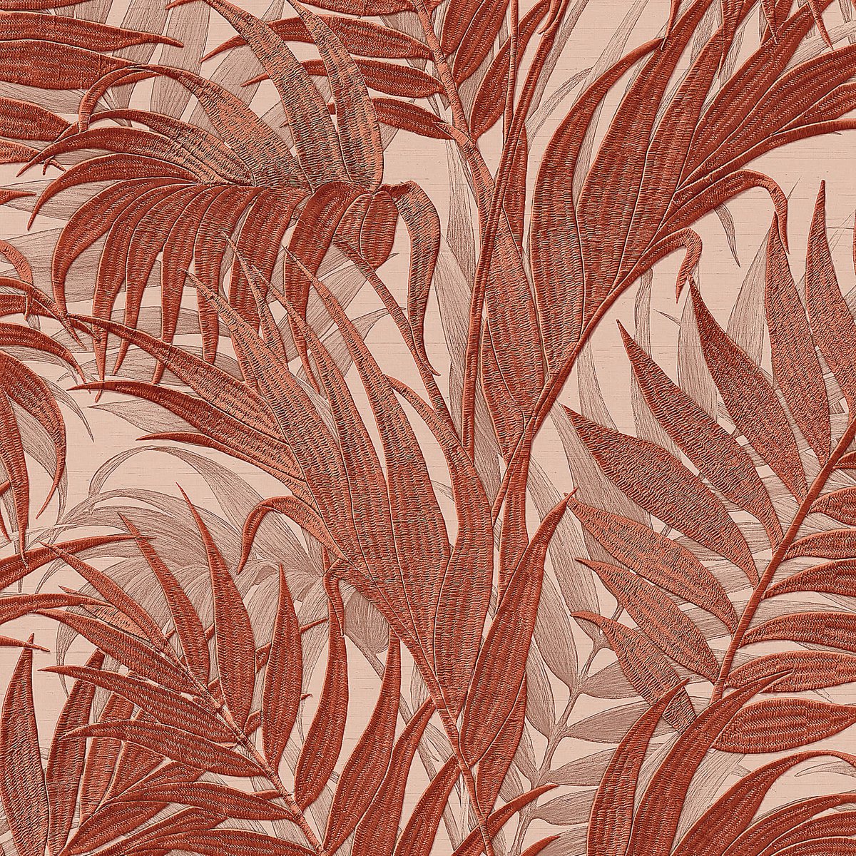 Natuur behang Profhome GR322107-DI vliesbehang hardvinyl warmdruk in reliëf gestempeld met bloemmotief glinsterend oranje zalmoranje parelmoer-oranje 5,33 m2