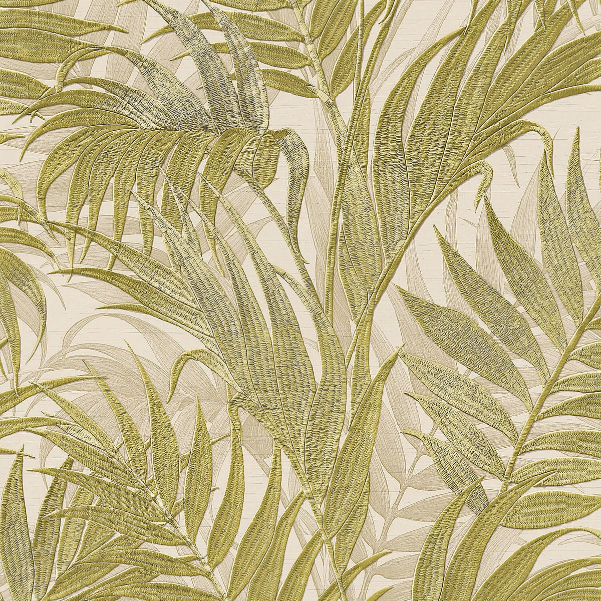 Natuur behang Profhome GR322104-DI vliesbehang hardvinyl warmdruk in reliëf gestempeld met bloemmotief glinsterend beige geelgroen 5,33 m2