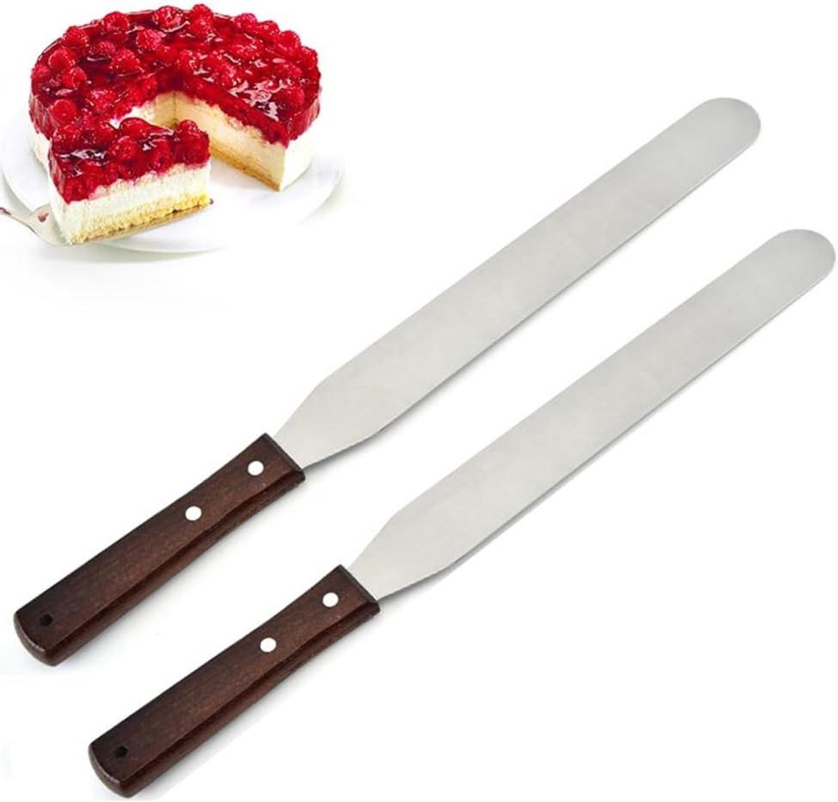 IJsspatels Set - Taart Decoratie - Glazuur Smeren - Ergonomisch Houten Handvat - 30 cm - Wit