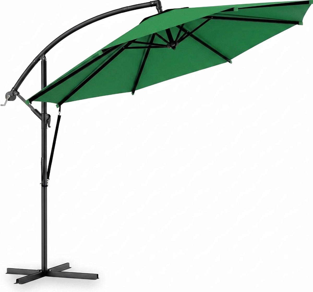 KAD® Zweefparasol met Kruisvoet - Verstelbaar & Kantelbaar - UV-Beschermend - Groen- 330cm x 1cm x 240cm