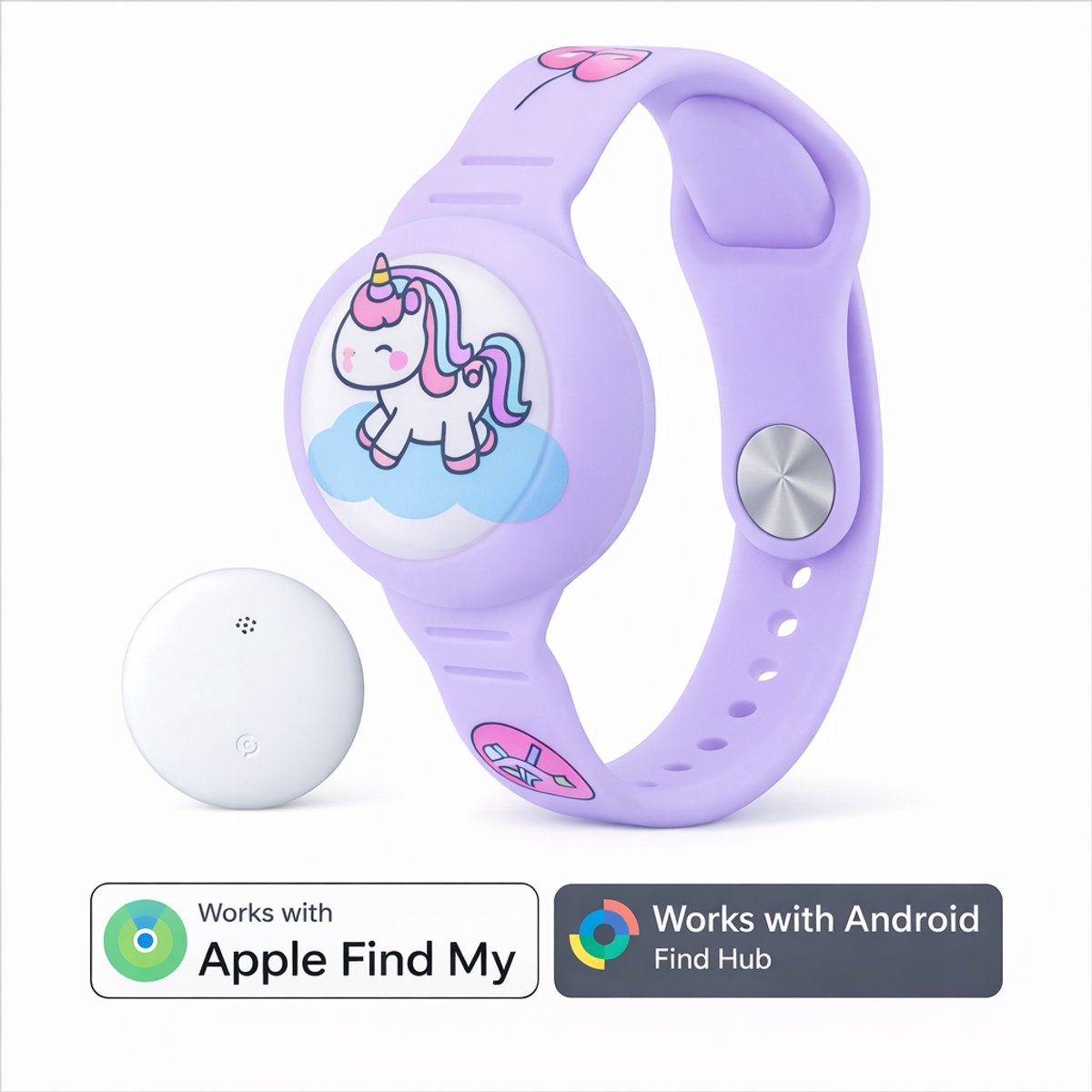 Kinder horloge - GPS armband - Werkt met Apple Find My - Armband inclusief tracker - Met Geluidssignaal - Waterdicht