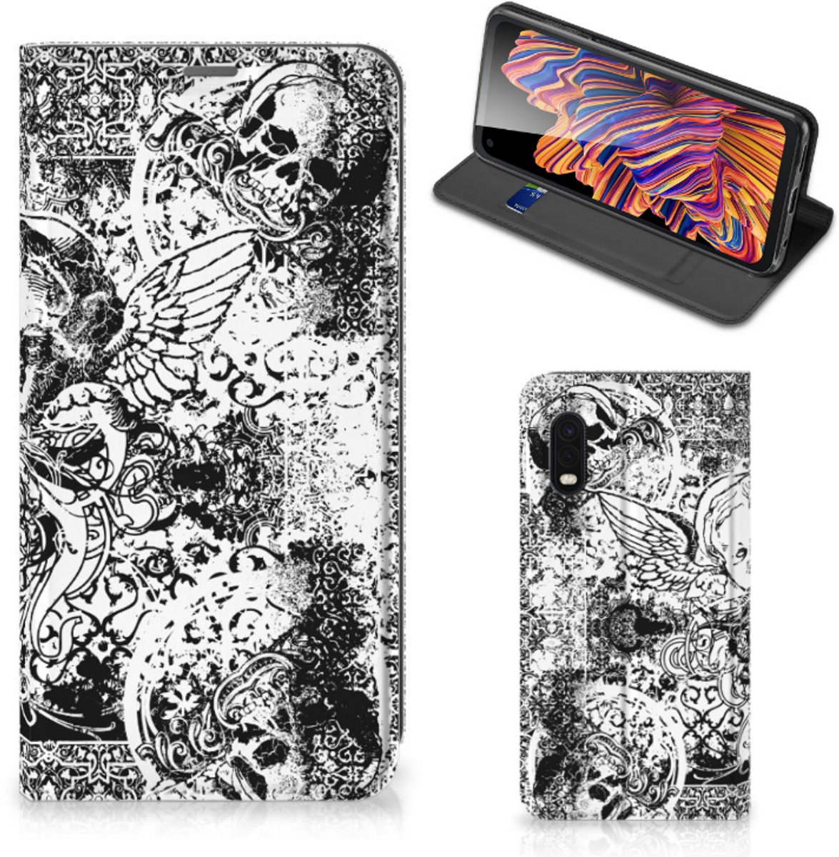 Mobiel BookCase Samsung Xcover Pro Skulls Angel