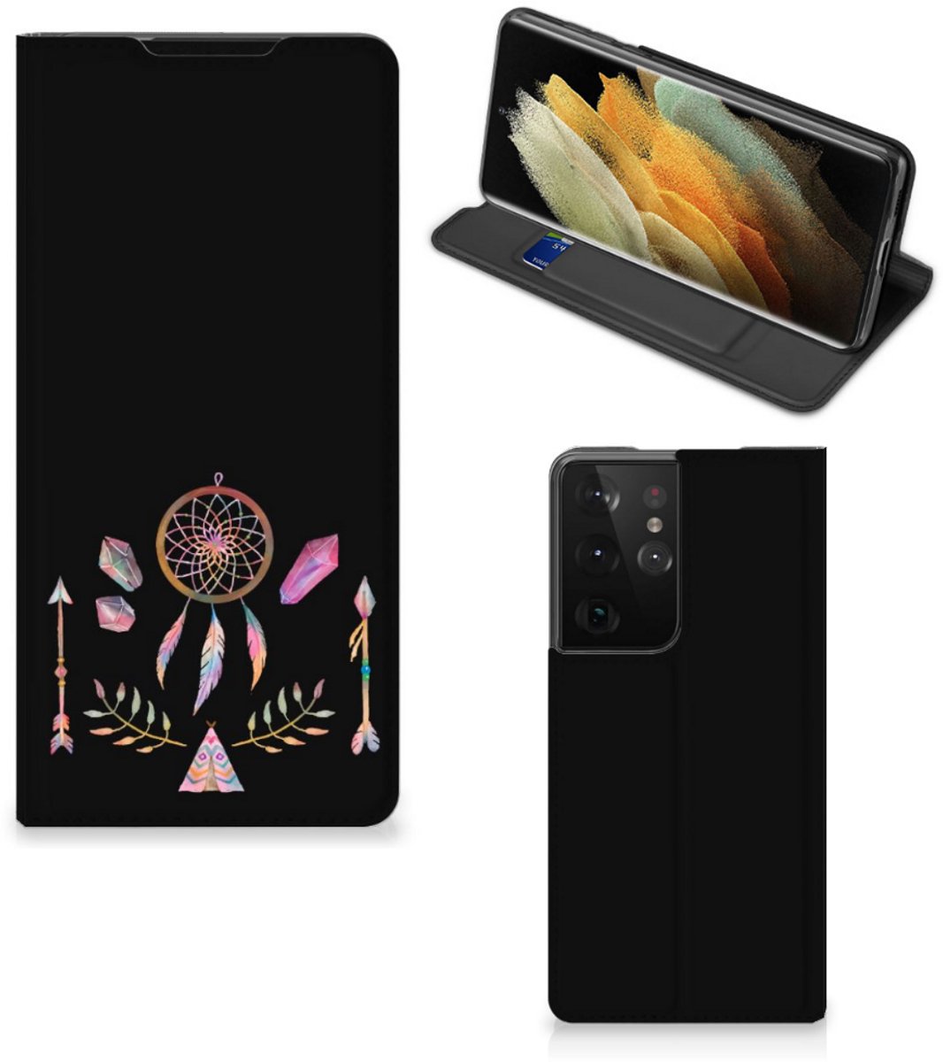 Book Case voor Samsung Galaxy S21 Ultra Magnet Case Boho Dreamcatcher