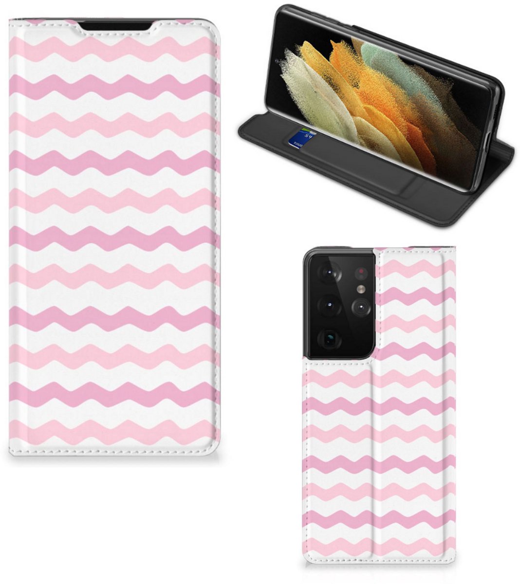 Samsung Galaxy S21 Ultra Hoesje met Magneet Waves Roze