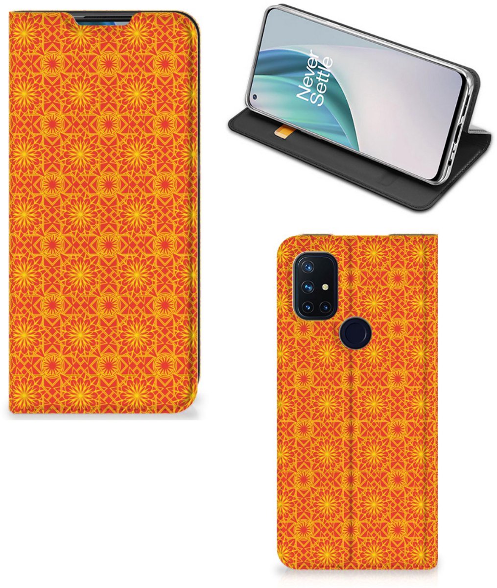 OnePlus Nord N10 5G Hoesje met Magneet Batik Oranje