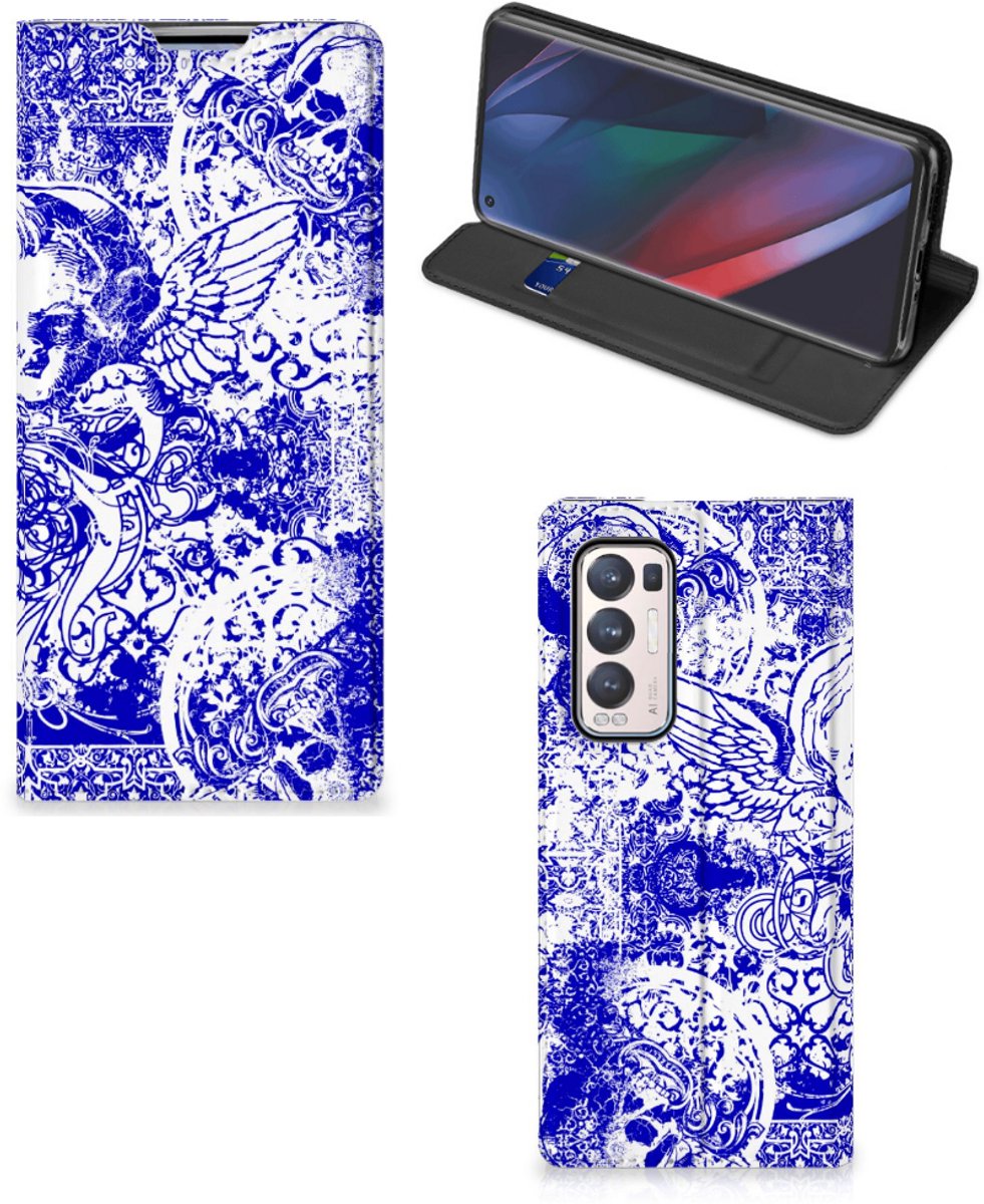 Mobiel BookCase OPPO Find X3 Neo Angel Skull Blauw