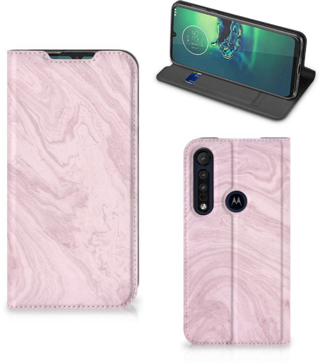 Motorola G8 Plus Standcase Marble Pink - Origineel Cadeau Vriendin