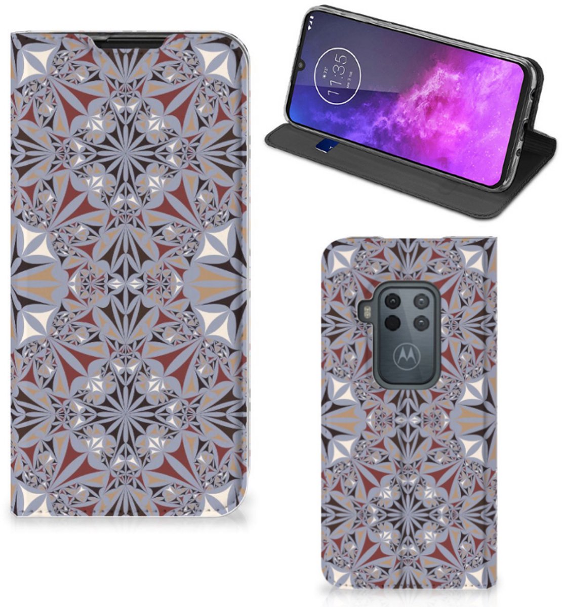 Motorola One Zoom Standcase Flower Tiles