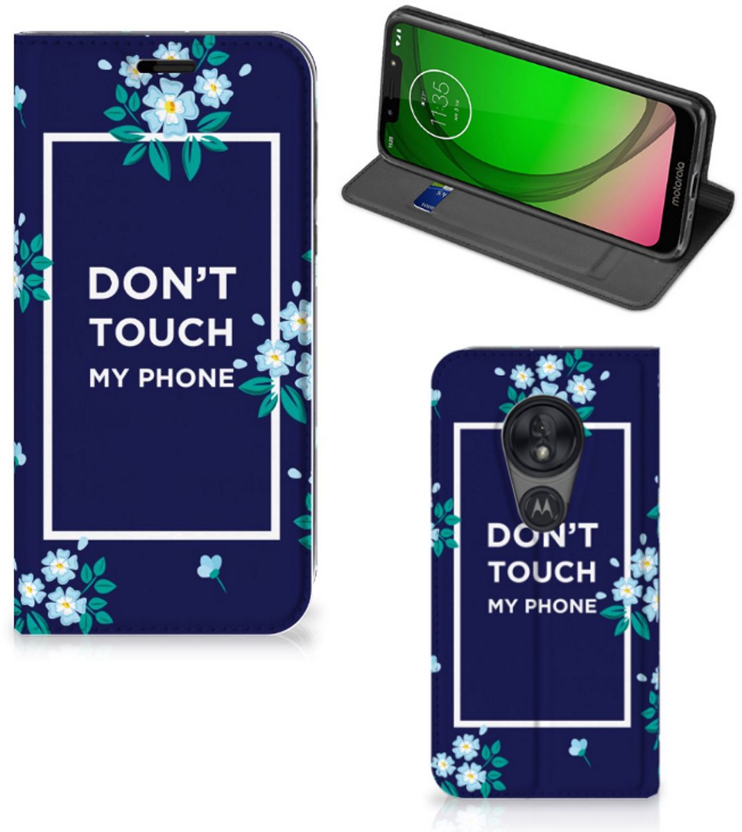 Motorola Moto G7 Play Design Case Flowers Blue DTMP