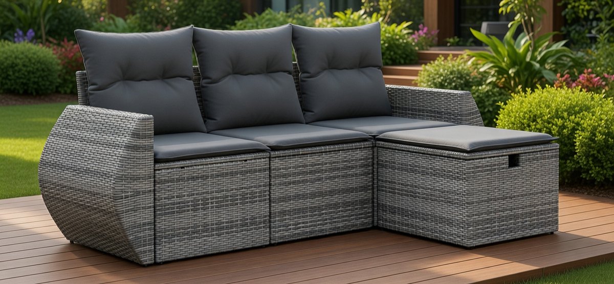 Luxe 4-Delige Poly Rattan Loungeset voor Balkon en Tuin – Comfortabele Tuinbank Set met Kussens – MedaHomeStore