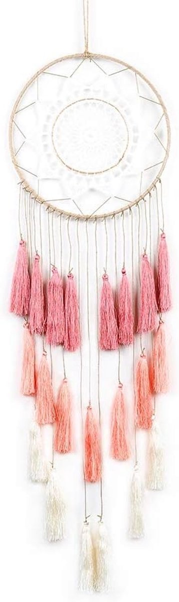 Allecto - Dromenvanger - Slaapkamer - Handgemaakt - Rood Roze - Wanddecoratie - Ornament - Zegen - Cadeau - Thuis - Macramé - Tassel