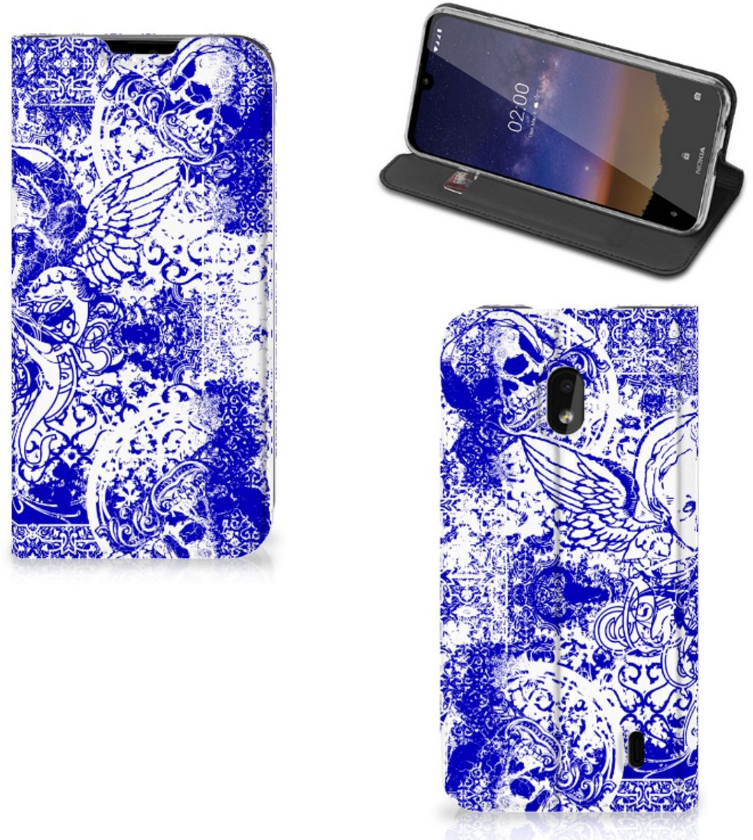 Mobiel BookCase Nokia 2.2 Angel Skull Blauw