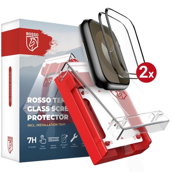Rosso Smartwatch Protector Geschikt voor Apple Watch 7/8/9 45MM - 7H Tempered Glass Screen Protector - met Installatietray en Dust Removal - Horloge Beschermlaag - Case Friendly (2-Pack)