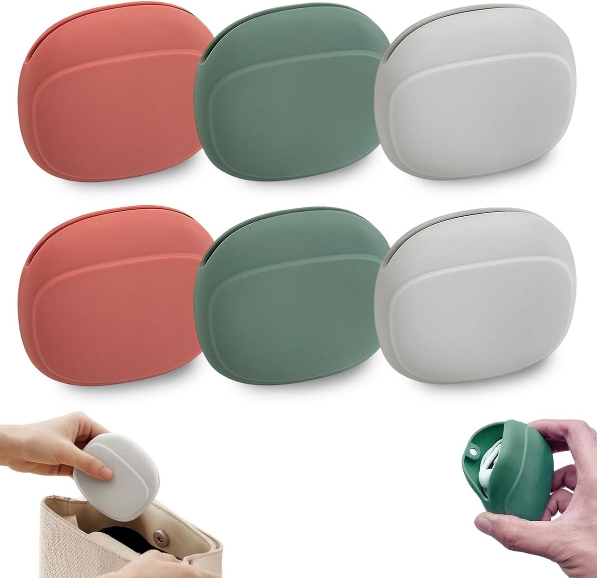 Hoofdtelefoonhouders van zachte siliconen - Organizer voor reiskabels en accessoires, waterdicht, 6 stuks in 3 kleuren (groen, grijs, roze) - Ideaal voor reizen en kabelbeheer