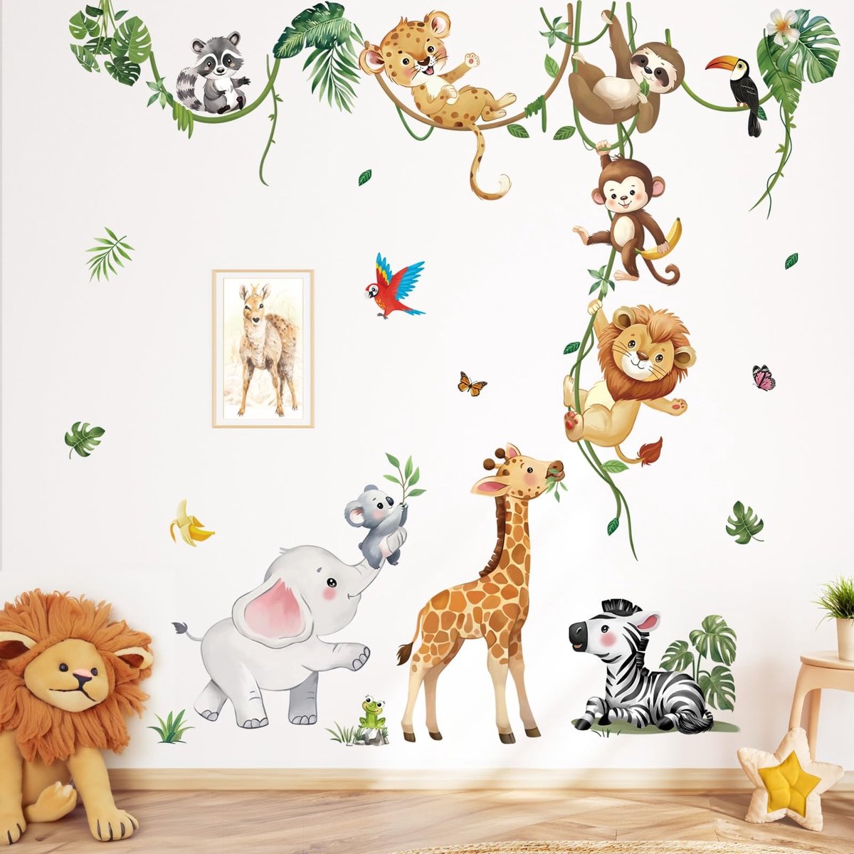Elzusha - Safari Dieren Muurstickers - Jungle Decoratie - Perfect voor Kinderkamer - Herbruikbaar en Mat - Prachtige Dieren - 8 Stuks