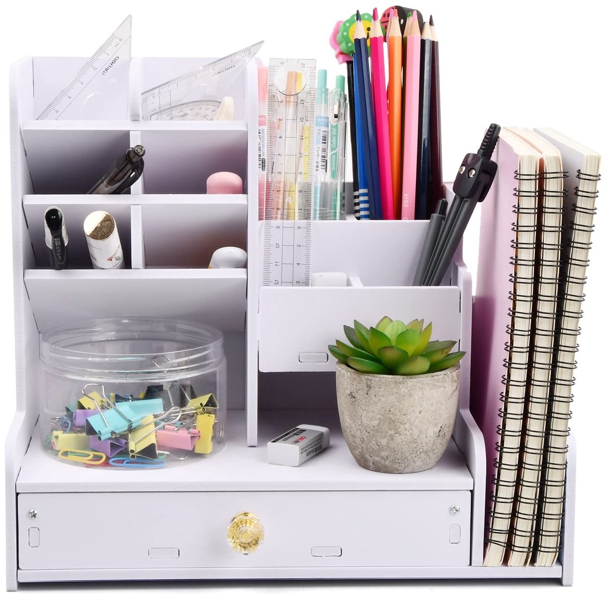 By shayne - Bureau-organizer - Multifunctionele schrijfwarenbox - Grote capaciteit - Wit - Pennenhouder voor kantoor en school - Geschikt voor thuis