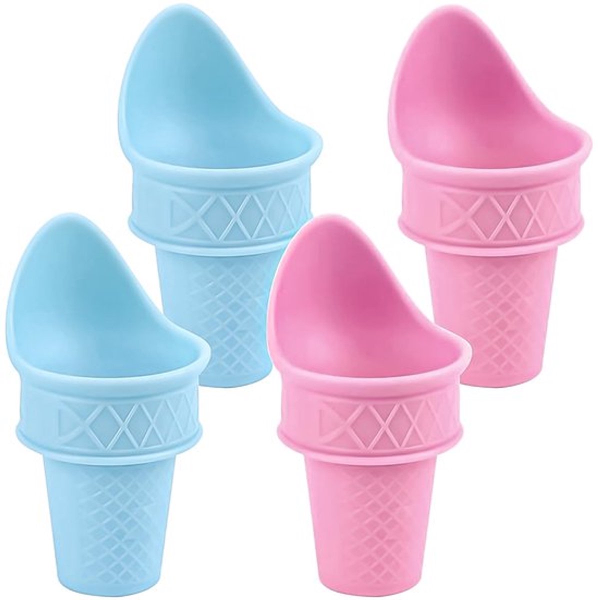 4 Stuks Plastic IJsroom Hoorn Houder - Voedselveilig - Herbruikbaar - Blauw en Roze
