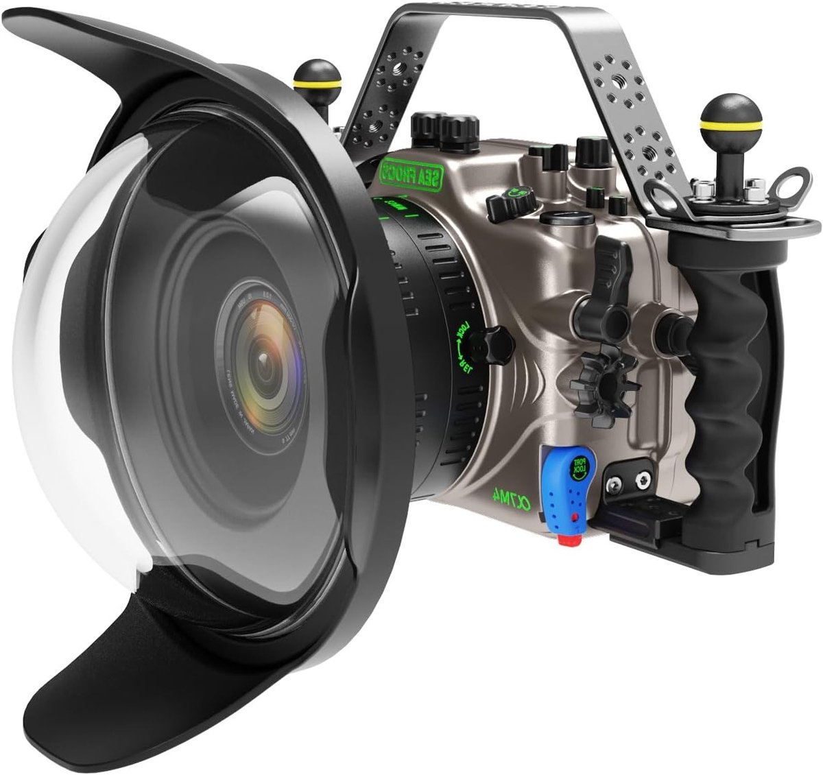 Aluminium Onderwatercamera Behuizing voor A7IV Camera met 180mm Glazen Groothoek Domepoort - Duiken, Fotografie, Waterdicht