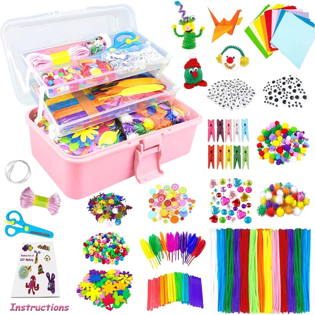 OLOEY Knutselpakketten voor kinderen-teken-en schildersbenodigdheden-creatieve knutseldozen(inclusief pijpenragers)-educatief speelgoed voor kleuterscholen en thuis-en leuke cadeautjes voor jongens en meisjes