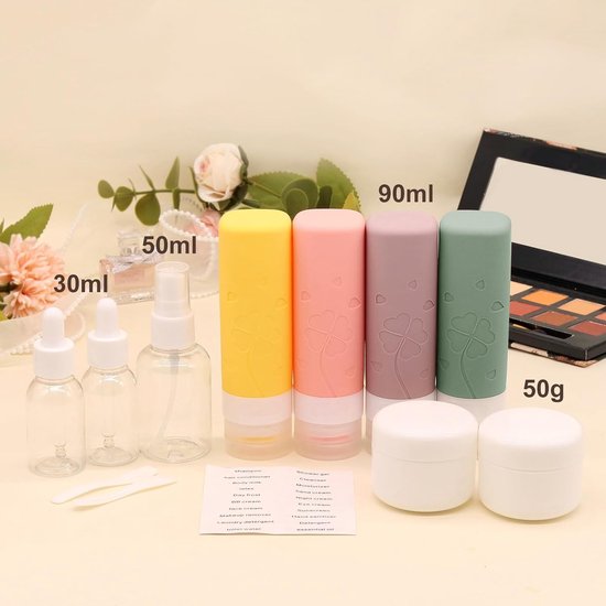 Reisflesjes Set - Navulbare Flesjes - Voor Shampoo en Lotion - Siliconen - Set van 12 - 50ml - Bruin/Dieppaars/Roze/Geel - van Imperatoris — afbeelding 5