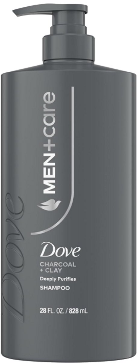 Dove Men+Care Charcoal + Clay Shampoo voor Mannen 828ml – Diep Reinigende Shampoo met Houtskool & Klei – Versterkt Haar & Verwijdert Opbouw