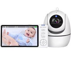 5 Inch Babyfoon met Camera – PTZ Zoom – Nachtzicht – Temperatuursensor – 2-Weg Audio – Slaapliedjes – Auto Tracking