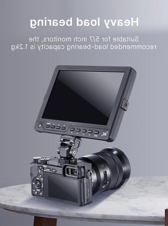 Verstelbare monitorsteun met snelle ontgrendeling en 1/4" schroef voor universele 5"/7" camera monitoren (draagvermogen 1,2 kg) - ideaal voor videoproductie en fotografie — afbeelding 5