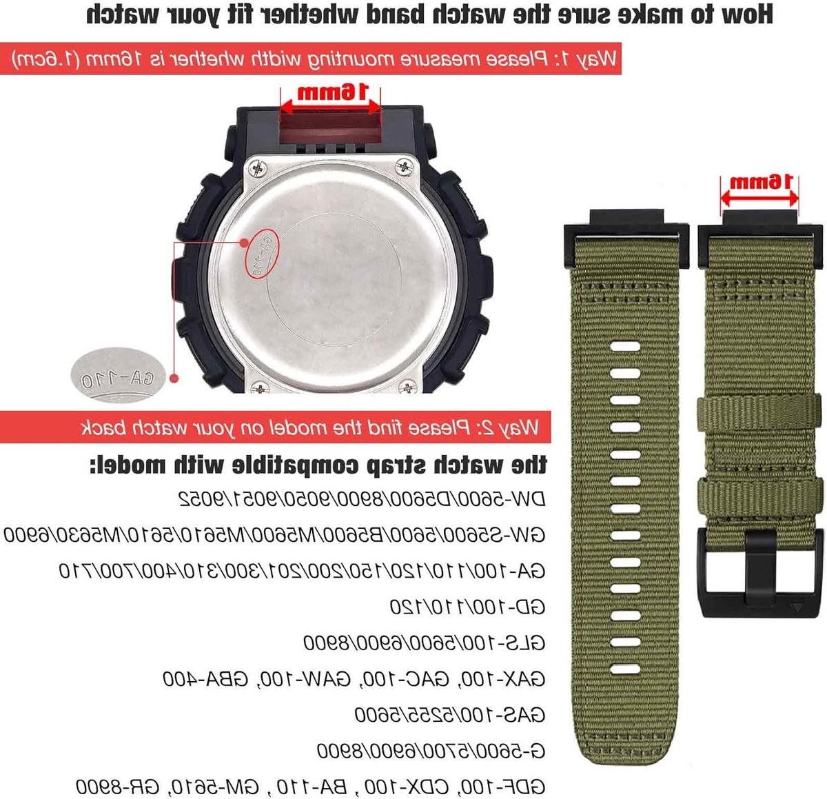 Duurzame Nylon Horlogeband voor Casio G-Shock DW-5600-8900, Verstelbare Sportband voor GA-100-GW-B5600-GB-5600-GW-6900, Comfortabel en Waterbestendig