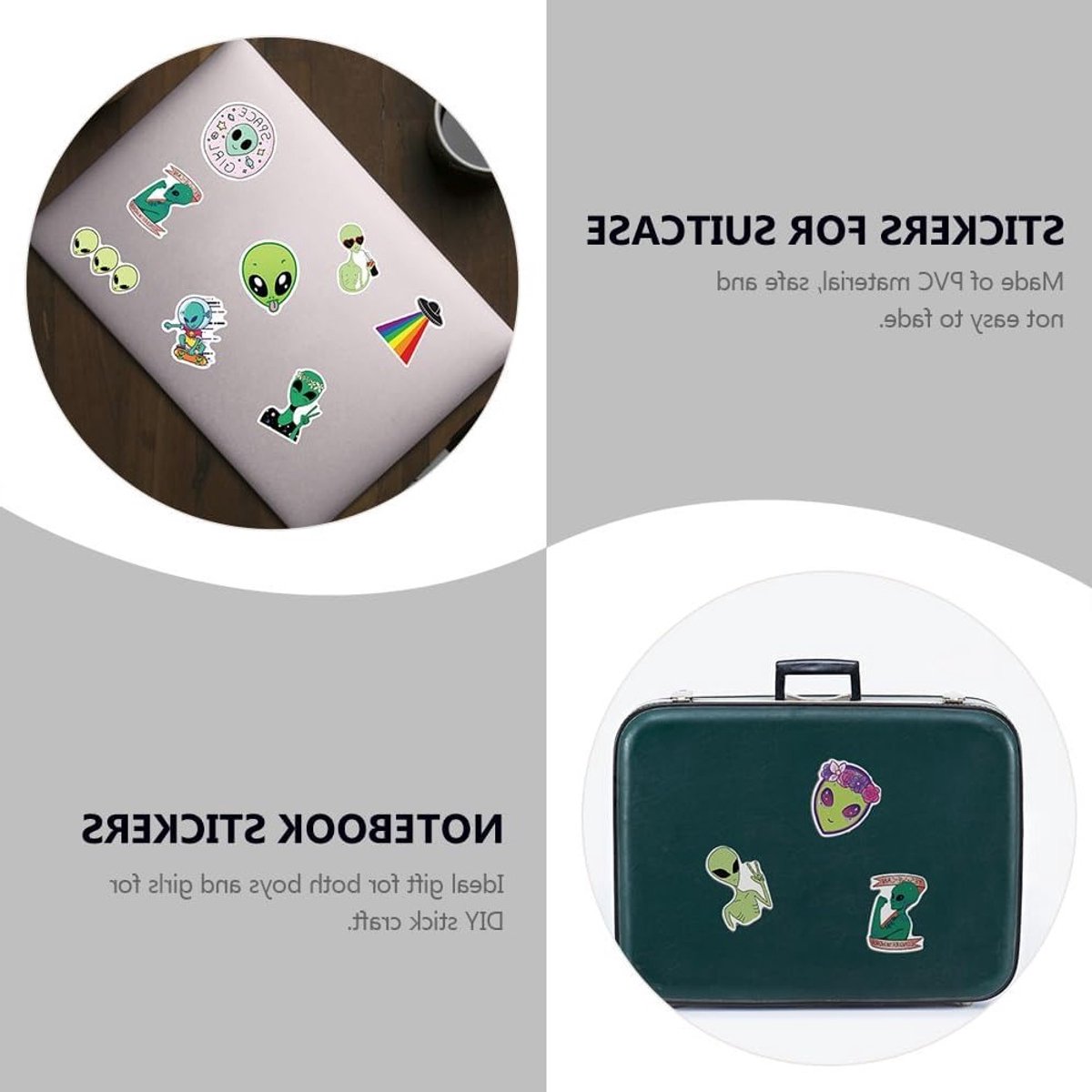 2 Sets Aliens Thema PVC Stickers voor Bagage, Skateboard en Fietsen - Zelfklevende Cartoon Graffiti Stickers voor Reizen en Notitieboeken