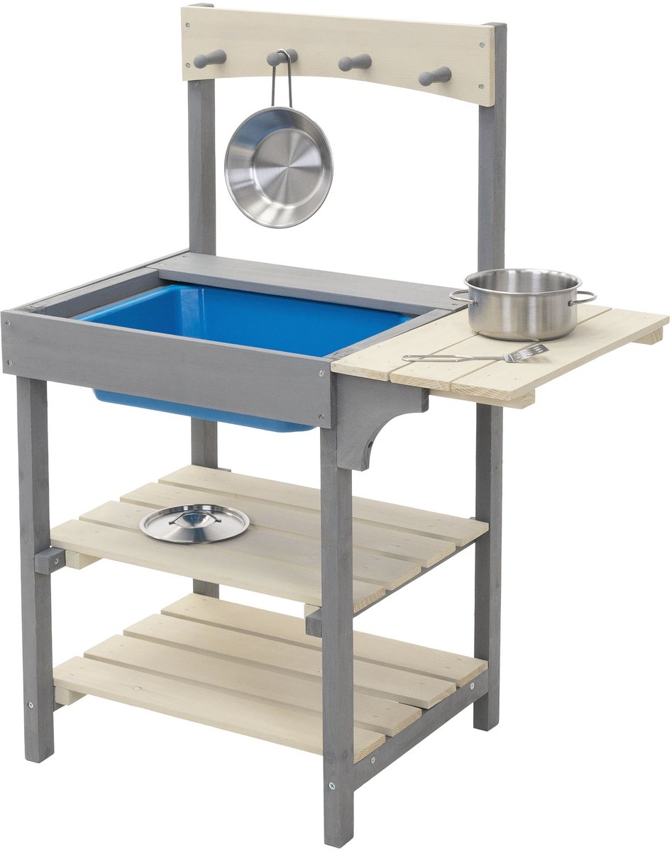 Modderkeuken voor kinderen buiten van massief hout, speelkeuken met keukenaccessoires & verwijderbare gootsteen, weerbestendig vanaf 3 jaar Joyz