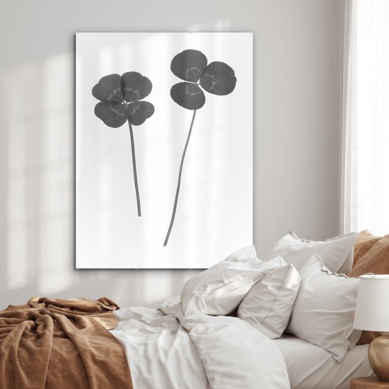 Peinture sur verre - Trèfle à Klavertje vier feuilles et trèfle à trois feuilles - noir et blanc - 90x120 cm - Peintures sur Verre Peintures - Photo sur Glas