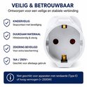 Witte, geaarde stekkeradapter, 16A 250V~, met kinderbeveiliging en zekering.