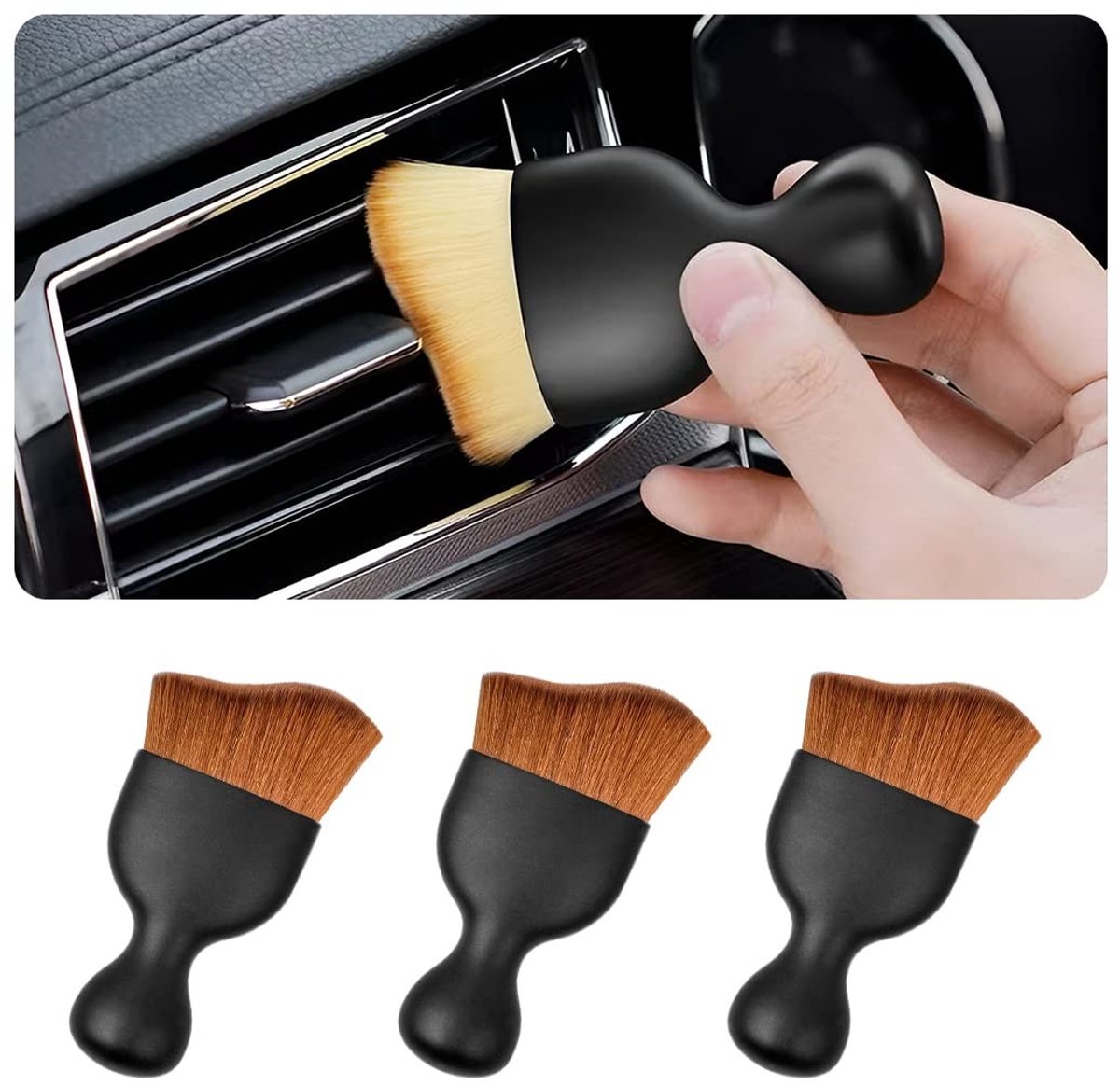 Dailygoods - Auto-reinigingsborstel - Stofborstel voor interieur - Zachte borstelharen - Donkerbruin - Multifunctionele borstel - Geschikt voor auto e