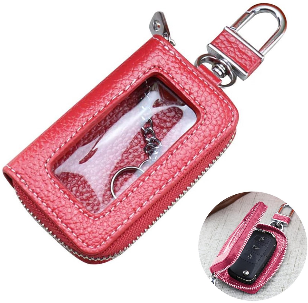 Dailygoods - Sleuteletui auto - Sleutel organizer - Draagbaar echt leer - Autosleutel met venster - Bescherming en stijl - Uniseks volwassene