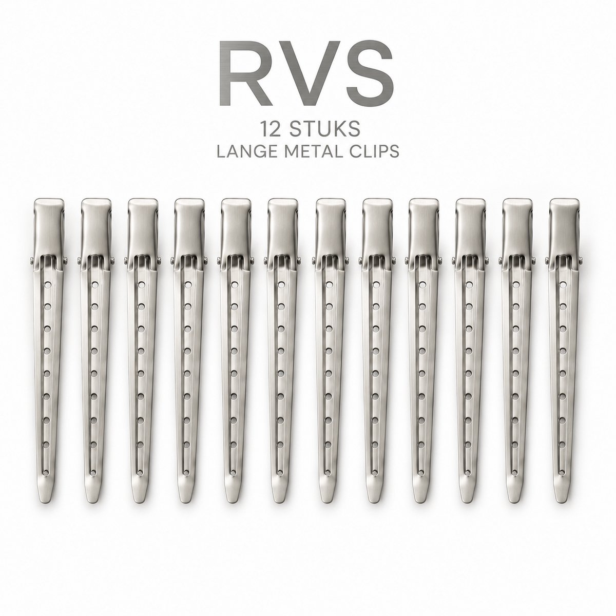 Haar in Stijl® 12 Metal Clips RVS - Afdeelklemmen - Kapper Clips 8.5 cm