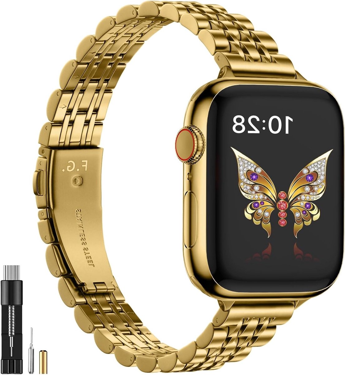Stalen Horlogeband voor Apple Watch 41 mm 40 mm 38 mm - Geschikt voor Series 9, 8, 7, 6, SE, 5, 4, 3, 2, 1 - Luxe Vrouwenarmband in Zilver
