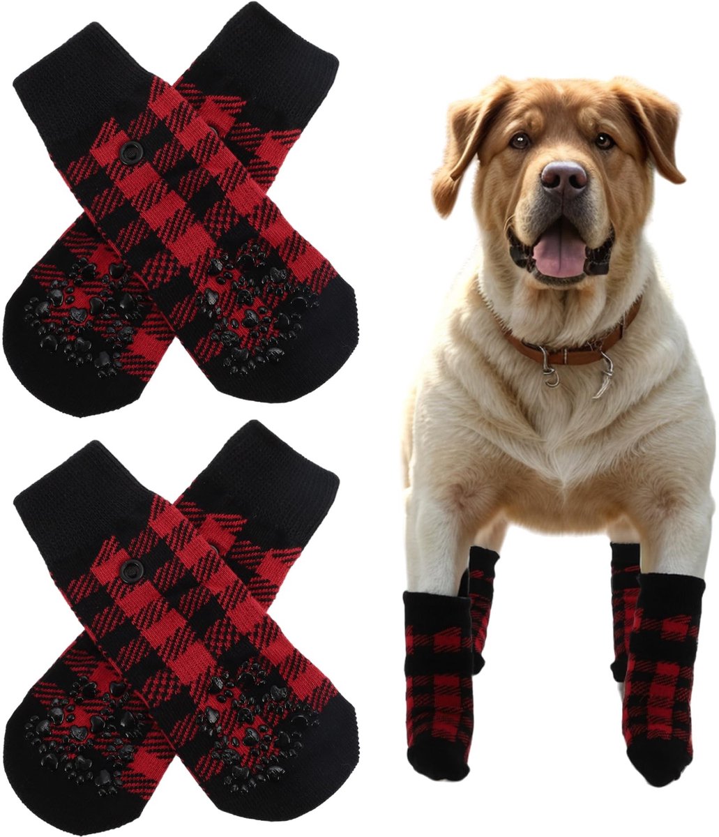 Vlemico - Anti-Slip Honden Sokken - Comfortabel en Ademend - Rood - Bescherming voor Pootjes - Geschikt voor Grote Honden - 4 Stuks
