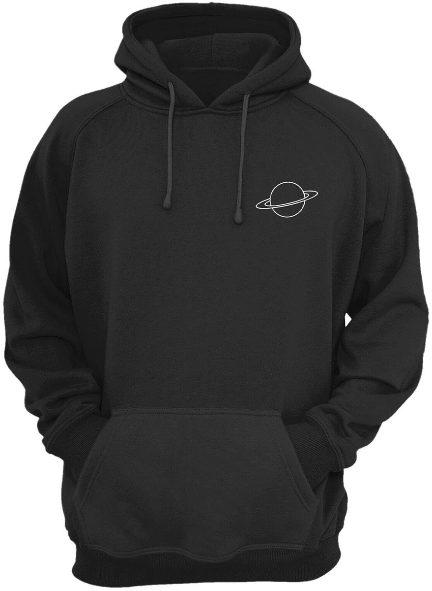Hoodie Heren & Dames – Zwarte Streetwear Trui met Capuchon – Katoen – Minimalistische Planeet Print – M