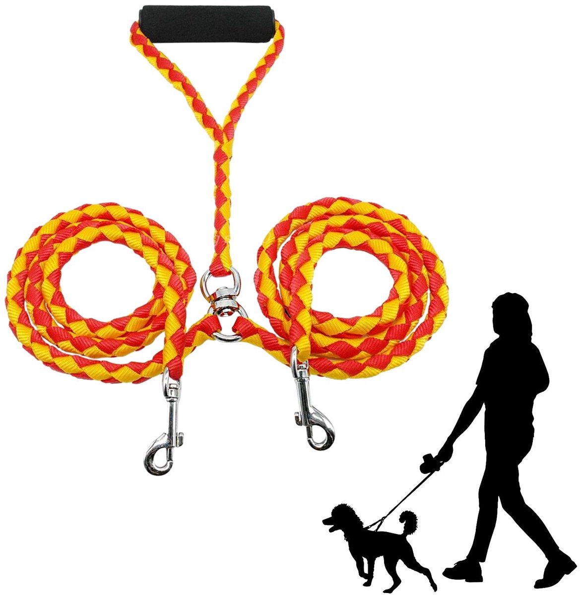 Livia home - Dubbele hondenriem - Geen wirwar - Zacht gevoerd handvat - Verstelbaar voor 2 honden - Nylon - Ideaal voor binnen en buiten - Kleur zwart