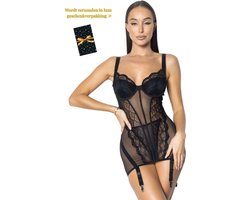 Luxe Lingerieset Dames – Sexy Lingerie – Erotische Lingerie Set – Corset Lingerie met Jarretels – Zwart Kant – Beugel BH – High Waist Lingerie – Boudoir Set – Chique – High End – Madam Hommard – Exclusief – Cadeau Set – Dare to Undress – XS, S, M, L