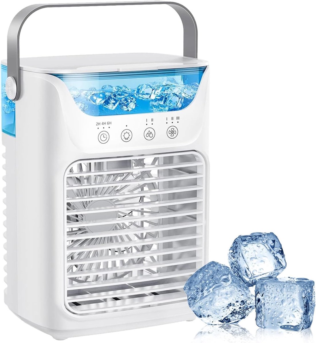 Airco - Mobiele airco - Draagbare airconditioner - Aircooler – 3-in-1 verdampingskoeler met 3 windsnelheden, groot waterreservoir, 7-kleuren nachtlampje, 2/4/6-uurs timer, luchtkoelventilator voor slaapkamer en kantoor